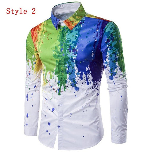Men Shirts 3D Ink Printed Long Sleeve Autumn Spring Lapel Casual Hip Pop Slim Fit Fashion Paint Dress Shirts Top Plus Size 3XL
