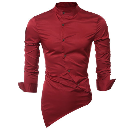 Men's Fashion Casual Stand Collar Long Sleeve Silk Fabric Shirt Camisa Social Masculina