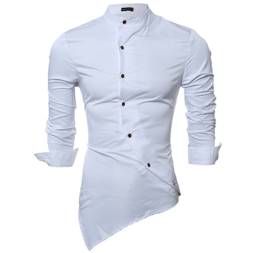 Men's Fashion Casual Stand Collar Long Sleeve Silk Fabric Shirt Camisa Social Masculina