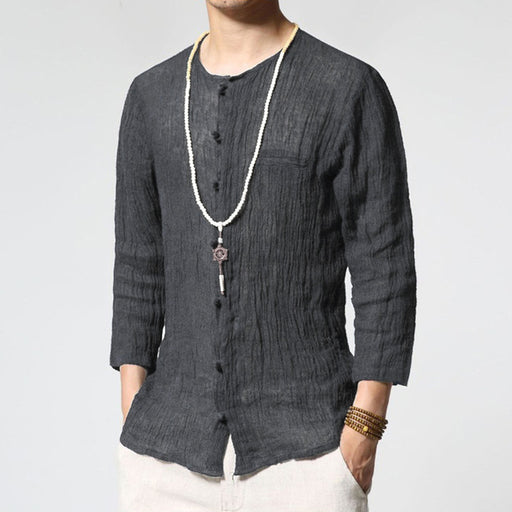 INCERUN Retro Tee Casual Shirts Men's Cotton Crew Neck Three Quarter Thin Tops Shirts Male Solid S-3XL Plus Size Autumn Summer