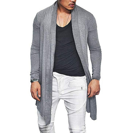 Fashion Mens Cardigan Waterfall Long Sleeve Cloak Trench Solid Color Cardigan Coat Slim Fit Autumn Spring Mens Clothes Hombre