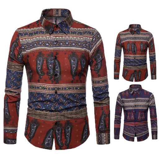 Stylish Elegant Mens Shirt Dress Long Sleeve Autumn Shirts Retro Floral Casual Hawaiian Shirt Man Camisa Masculina Mens Clothes