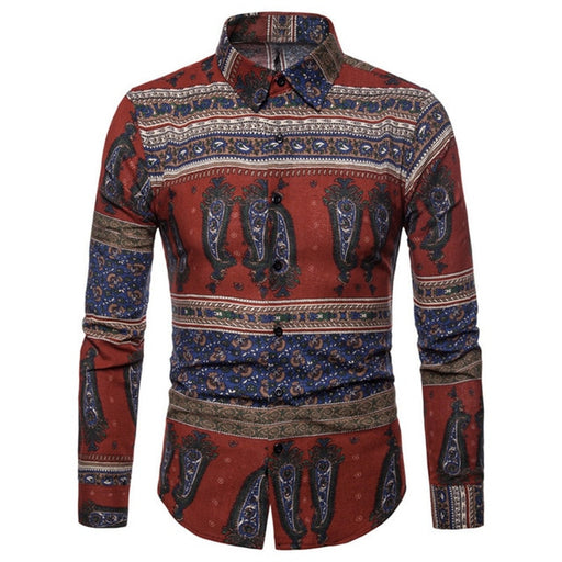 Stylish Elegant Mens Shirt Dress Long Sleeve Autumn Shirts Retro Floral Casual Hawaiian Shirt Man Camisa Masculina Mens Clothes