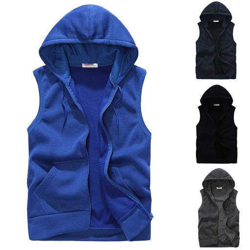 Men Autumn Winter Coat Padded Cotton Vest Hooded Thick Vest Tops Jacket Blouse